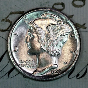 * 1928-S FSB * PRISTINE+ GEM BU MS MERCURY SILVER DIME *FROM ORIGINAL COLLECTION - Picture 1 of 4