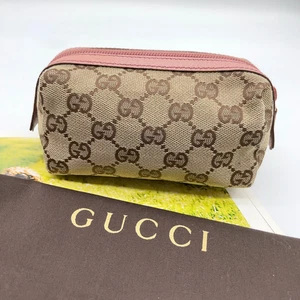Auth Gucci GG Canvas x Leather Beige x Pink 29596 Cosmetic Pouch NS071676 - Picture 1 of 16