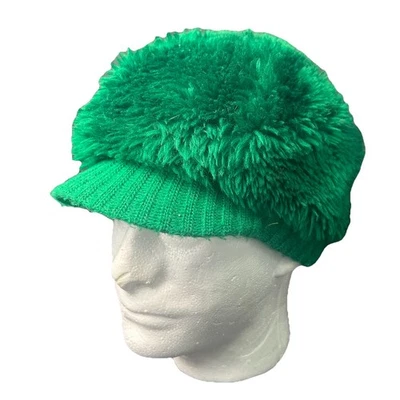 Gorra de noticiero de piel sintética verde peluda sombrero de niño panadero ala tejida vibrante estilo retro Y2K Foto 1 de 4