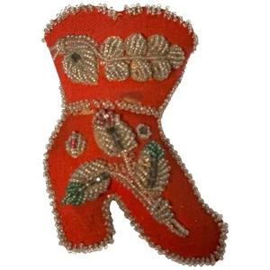 Antique Iroquois Tribe Native American Red Boot Pincushion Glass Beads Sewing 7" - Picture 1 of 4