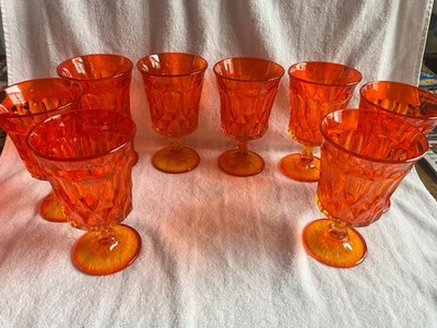 VINTAGE SET OF 8 NORITAKE "PERSPECTIVE" TANGERINE GLASS WATER BEAUTIFUL GOBLETS - Image 1 of 4