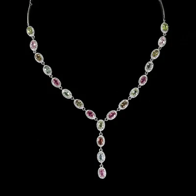 Collar de plata de ley 925 turmalina ovalada 5x3 mm joyas de piedras preciosas naturales 17 pulgadas Foto 1 de 4