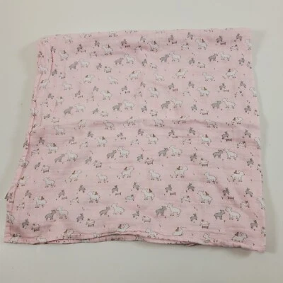 Mud Pie Muslin Swaddle Blanket pink lamb sheep bunny bird 47 X 47” - Image 1 of 4