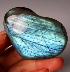 AAA 42.3G Natural Blue Rainbow Labradorite Heart Crystal Polished HEALING YF15 - Picture 1 of 12