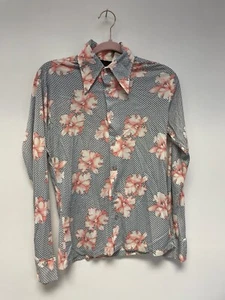 Vintage 70s JCPenney Styled In California Floral Disco Dagger Collar Shirt Small - Picture 1 of 7