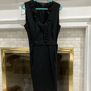 Escada Sz 46 Classic Black Dress With Ruffle At V neck And Hidden Zipper Front - Picture 1 of 10