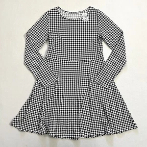 NWT Children’s Place Girl Black White Houndstooth Print Long Sleeve Dress XL 14 - Picture 1 of 8