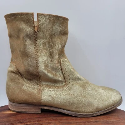 Aldo Boots Women's 9 Gold Tan Suede Leather Distressed Western Pull On Booties - Image 1 of 4