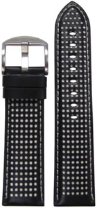 20mm Panatime Black Perforated Leather Watch Band w/White Stitch 120/80 20/18 - Picture 1 of 1