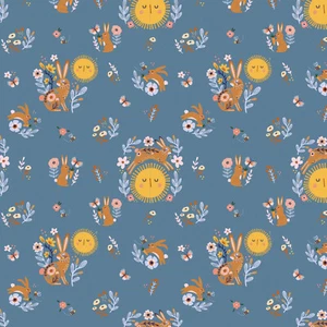 Hide and Seek Sunny Bunny Blue 23414 Fabric Poppie Cotton by the Half Yard - Picture 1 of 8
