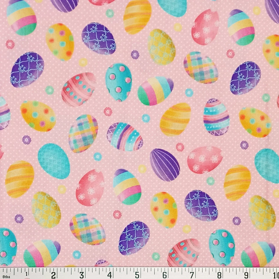 Easter Eggs Kanvas Benartex Spring Garden Gnomes Cotton Fabric Pink Andi Metz - Image 1 of 1
