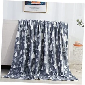 Luxury Velvet Super Soft Light Weight Blanket 50 x 60" Gray Christmas Tree - Bild 1 von 7