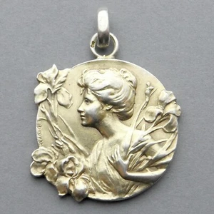 Antique Silver Large Medal. Woman Marianne Female. Art Nouveau. Pendant Dropsy - Picture 1 of 4