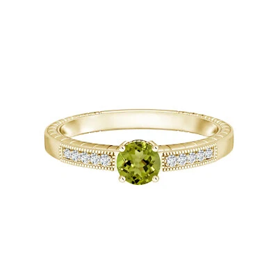 0.50 CTW Round Peridot Side Accents Wedding Ring Milgrain 14k Yellow Gold - Image 1 of 4