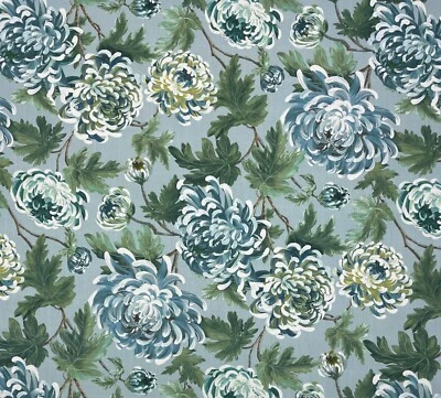 BALLARD DESIGNS ALORA CELADON GREEN OVERSIZE FLORAL MULTIUSE FABRIC BY YARD 54"W - Image 1 of 4