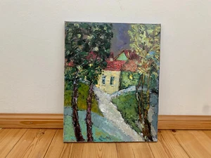 Dorflandschaft Ölgemälde auf Leinwand Weißer Weg nach Hause Gemälde Signiert - Bild 1 von 9