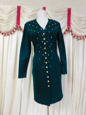 Vestido de lana vintage de jersey verde DAWN JOY de los años 80) Foto 1 de 4