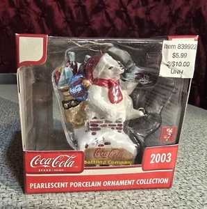 NEW Coca Cola 2003 Pearlescent Collectible Christmas Ornament Polar Bear Chimney - Picture 1 of 9