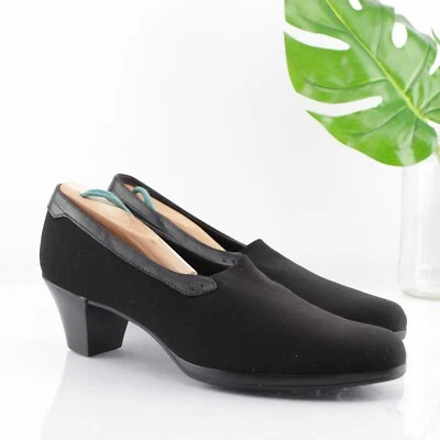 Munro Women's Nora Ankle Pump Size 10 Shootie Black Satin Slip On Block Heel USA - Image 1 of 4