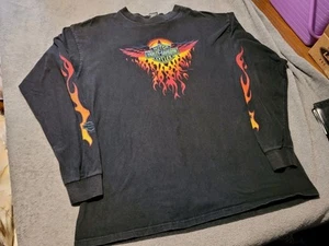 Camicia Vintage Harley Davidson Manica Lunga Fiamme Uomo XXL 1998 Yellowstone USA - Foto 1 di 9