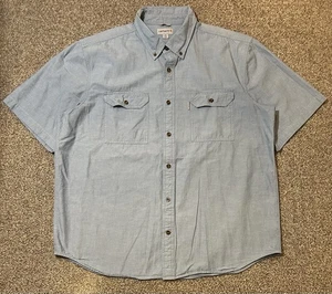 Carhartt Button Up Shirt Men’s 2XL 100% Cotton Denim Blue Mechanic Short Sleeve - Picture 1 of 6