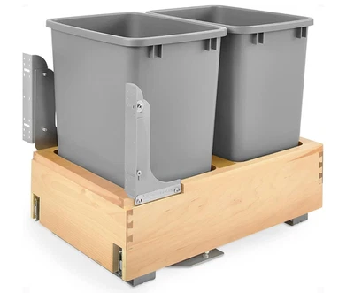Rev-A-Shelf 4WCBM-18DM-2 Double 35 Qt Bottom Mount Pullout Waste Container, Gray - Image 1 of 4