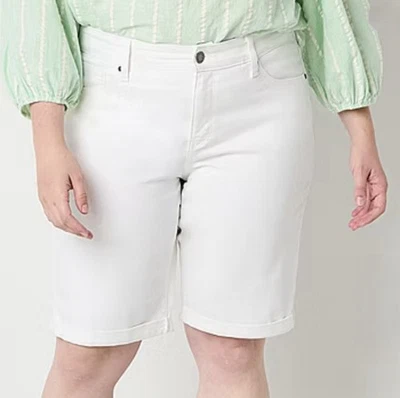 St. John's Bay Bermuda Shorts Womens Size 18W White Denim Cotton Stretch Pockets - Image 1 of 4