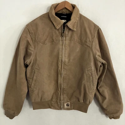Vtg Carhartt J14 Santa Fe Canvas Jacket Fit Like Men L Fleece Line Thrashed READ - Image 1 of 4