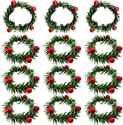 Anillos de servilletas de Navidad Soporte de servilletas de Navidad Acebo Berry Candle Guirnalda para prohibición Foto 1 de 3