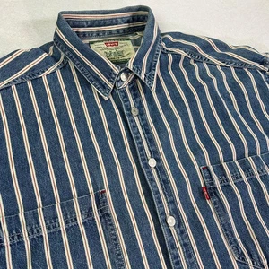 Levis Mens Shirt Large Blue Chambray Western Metal Buttons Long Sleeve Button Up - Picture 1 of 14