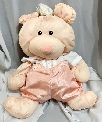 1986 Fisher Price PUFFALUMP Stuffed TEDDY Bear Nylon Plush VINTAGE w Clothes - image 1 of 4