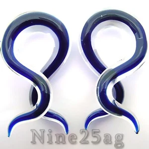 PYREX GLASS 0G 2 INCH BLUE DOUBLE TWISTS PLUGS SPIRALS - Picture 1 of 3