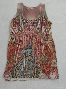 One World Top Damen Größe Large V-Ausschnitt ärmellos Pullover Tunika Boho mehrfarbig - Bild 1 von 9