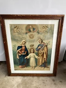 Antike Heilige Familie Heilige Dreifaltigkeit F. Leiber 19. Jh. Chromolithographie orig Eichenrahmen - Bild 1 von 4