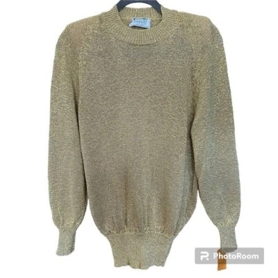 Blusa de malha vintage Carolyn Eve para Bergdorf Goodman Deadstock dourada lurex tamanho P/M - Imagem 1 de 4