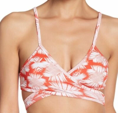 NEW MAYLANA EMMA LANIKAI RED WHITE FLORAL WRAP AROUND BIKINI TOP SIZE SMALL - Image 1 of 4