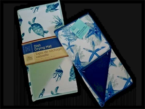 NWT Coastal Dish Drying Mat Turtles Teal 12 x 18 or Blue Starfish St 11x17 - Picture 1 of 1