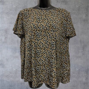 Brooks Brothers Brown Floral Top Short Sleeve Shirt Women's Size 14 - Picture 1 of 7