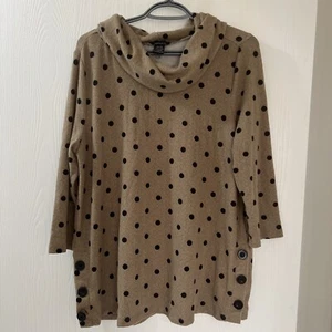 Robert Louise Large Soft Tunic/polka Dot Sweater Brown And Black Turtle Neck - Picture 1 of 7