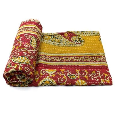 Vintage Kantha Quilt Indian Handmade Cotton Bedspread Elegant Throw Bedding - Image 1 of 4