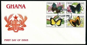 GHANA, SCOTT # 1175//1182, FDC COVER OF VARIOUS BUTTERFLIES YEAR 1990 - Picture 1 of 2