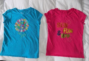 2 GirlsTops CIRCO CottonTee Shirts Size 7/8 Blue & Pink Love Peace Hope sun Fun - Picture 1 of 10
