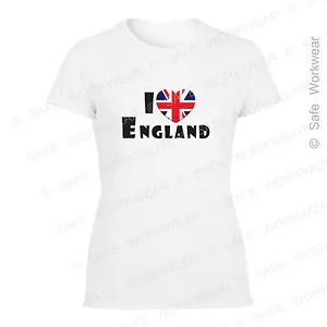Damas I LOVE Inglaterra Bandera Británica CAMISETA - Niñas Calce Prenda para el torso de moda - Imagen 1 de 3