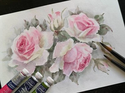 Obra de Arte Moderna Original GICLEE Impresión Pintura Paisaje Flor ROSAS ROSAS Floral Foto 1 de 4