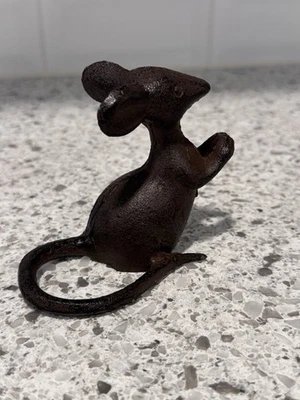 Vintage Cast Iron Mouse Figurine - Praying Mouse Shelf Decor - Image 1 of 4
