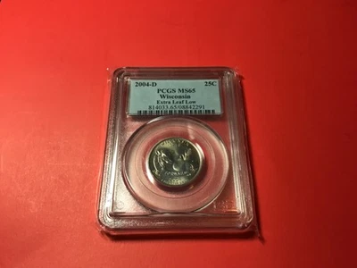 Wisconsin 2004 D PCGS MS 65 Extra Low Leaf Error Quarter - Image 1 of 2