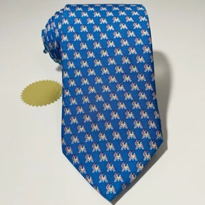 Vineyard Vines Miami Marlins Blue Silk Baseball Theme Tie 60x3.5” Preowned - Picture 1 of 13