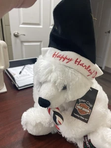 Harley Davidson Plush Polar Bear Stuffed Animal Santa Cap NWT Holiday River Vi - Picture 1 of 8