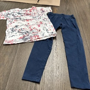 Girls Old Navy Leggings Size 6, Blue & Tie Dye Tshirt Size 6-7 - Picture 1 of 11