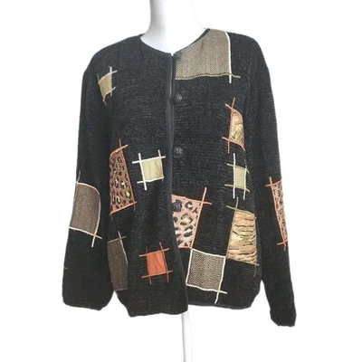 De Colección Alex Kim Suéter Mujer Grande Bordado Chaqueta Blazer Negro Retazos Años 90 Foto 1 de 4